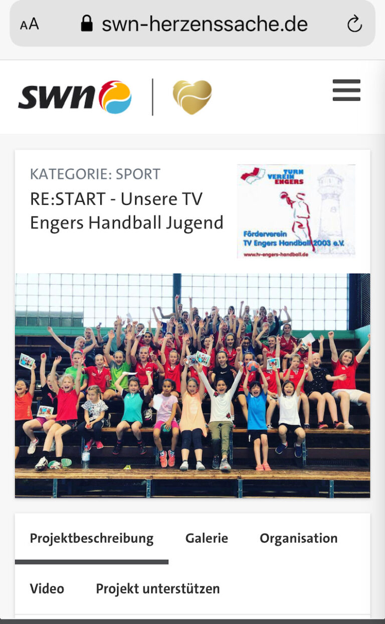 Swn Herzenssache Unterst Tzt Unser Projekt Tv Engers Handball